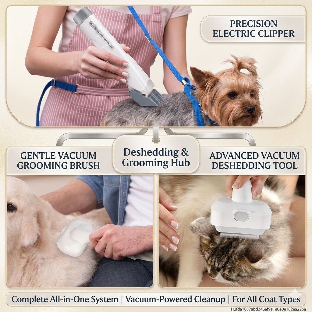 7-in-1 Pet Grooming Kits 1L Capacity Vacuum Cleaner Hair Cleaning Brush Dog Cat Hair Shedding Clipper Trimmer