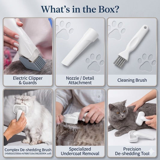 7-in-1 Pet Grooming Kits 1L Capacity Vacuum Cleaner Hair Cleaning Brush Dog Cat Hair Shedding Clipper Trimmer